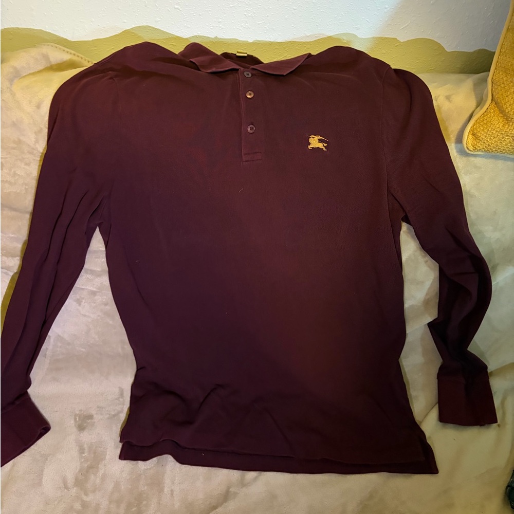 Burberry Dark Purple Long Sleeve Polo Shirt